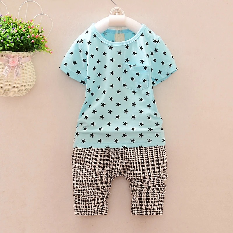 

Kids Boys Summer Clothes Cotton T shirt + Plaid Shorts Pants Baby Boys Clothing Sets Toddler Boy Clothes Sets 2019 New