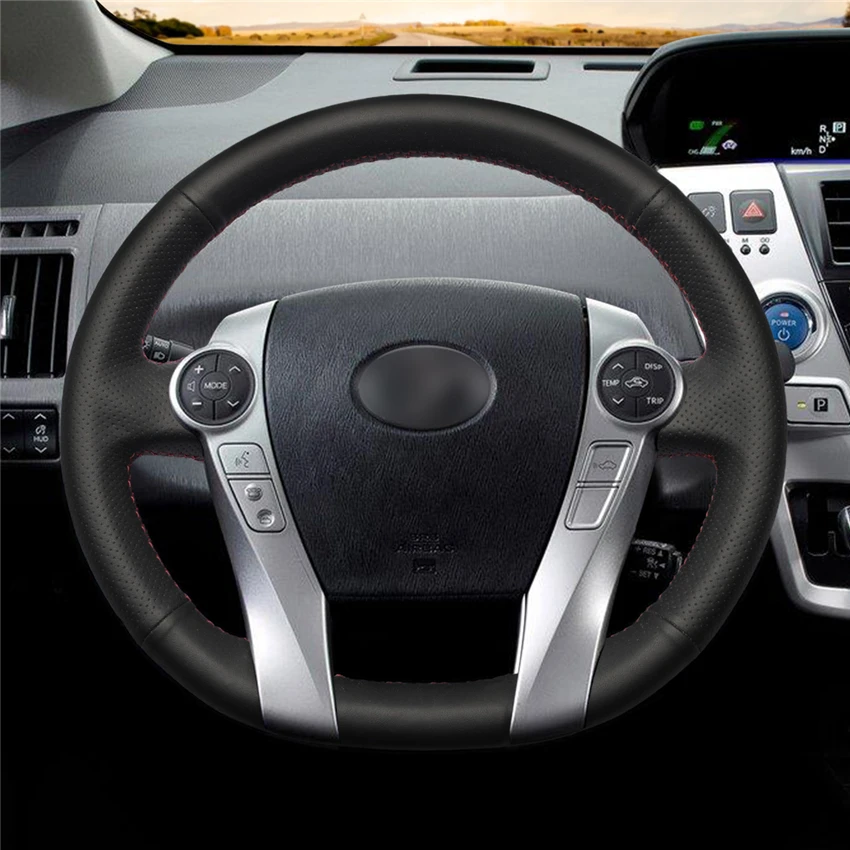 Сшитый вручную черный искусственный кожаный чехол рулевого колеса автомобиля для Toyota Prius 30(XW30) 2009- Prius C(US) 2012- Prius