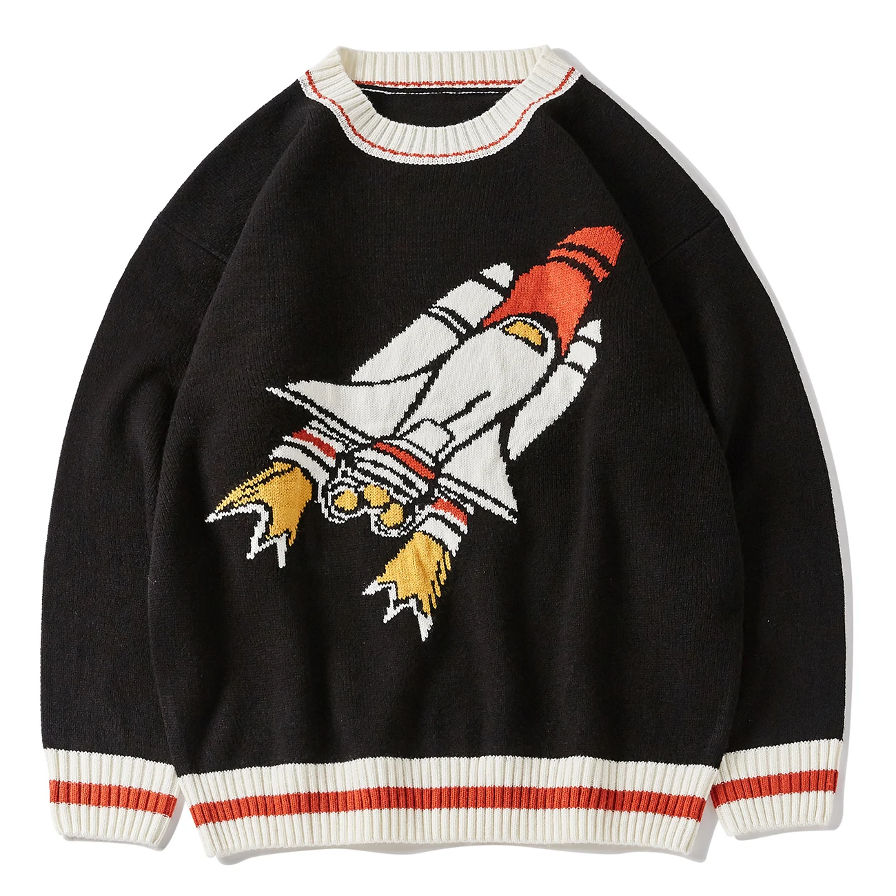 

LACIBLE Harajuku Rocket Print Sweater Pullover Streetwear Hip Hop Loose Casual Fashion Autumn Unisex Knitted Jumpers Tops Black