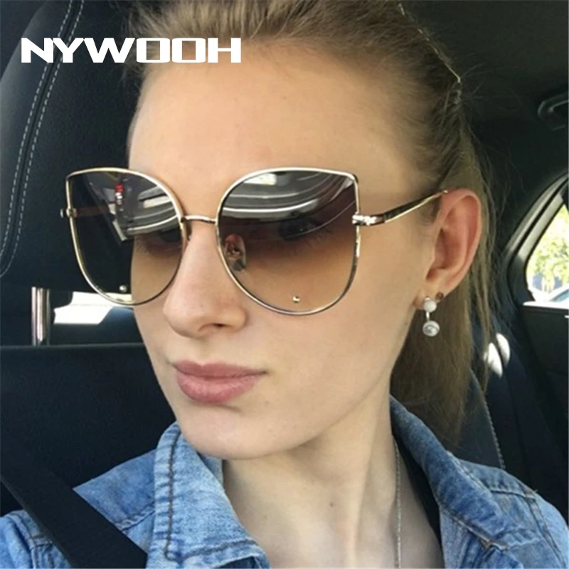 NYWOOH сексуальные солнцезащитные очки кошачий глаз, женские модные брендовые градиентные солнцезащитные очки, розовые черные линзы, очки UV400