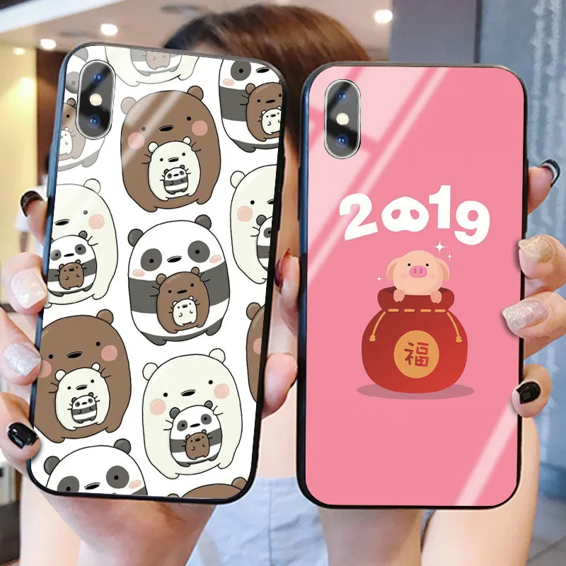 Милые с животным принтом, роскошные чехлы из закаленного стекла для iphone XS Max XR X 5 5S SE 6 6S 7 8 Plus 11 Pro Max, модная задняя крышка