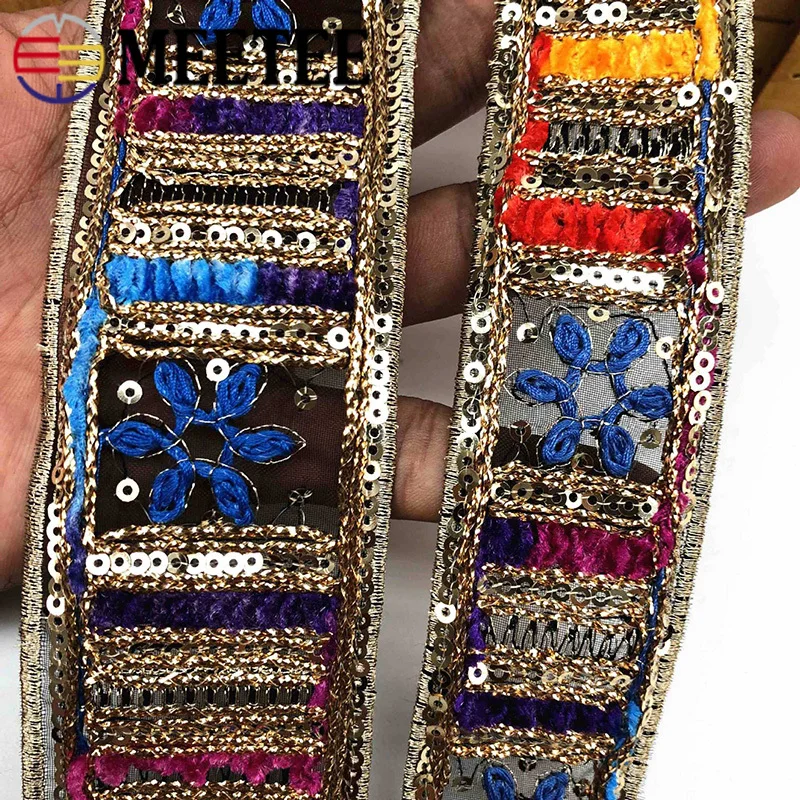 3 метра Этническая золотая нить вышитая кружевная отделка блестки тесьма ленты