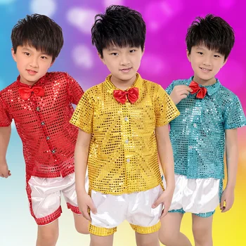 

New Year's Children's Performance Clothing Boys Sequin Hip Hop Dance Costumes Kids Dj Costume Cheerleading Dance Costumes