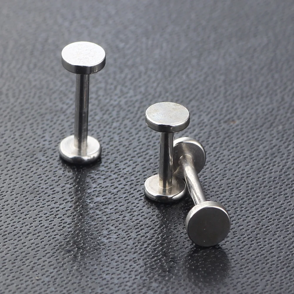 G23 Titanium Labret Lip Piercing Studs 6mm 8mm 10mm Ear Catilage Tragus Earrings Sliver-color Plated Body Jewelry 2Pcs