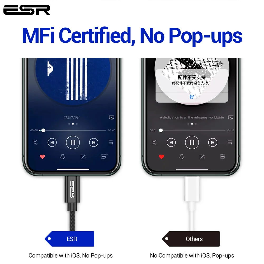 ESR Adapter MFI Lighting 3 5MM Headphone Jack Aux Plug Audio Play For iPhone X 7 8 Plus XR XS 11 pro Max Earphone Adaptador