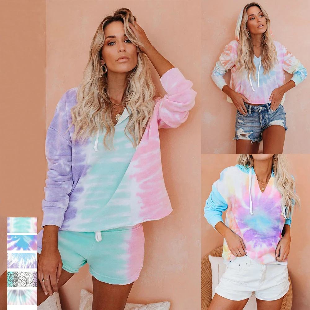 

Autumn Casual 3d Hoodies Tie Dye Gradient Hoodie Hooded Sweatshirt Loose Womens Clothing Print Drawstring Long Sleeve Full