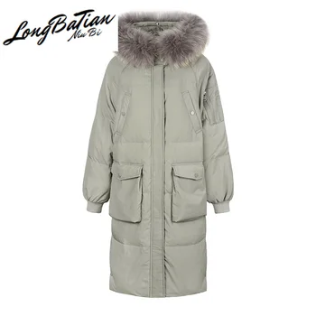 

Winter Women's Jacket White Duck Down Jackets for Woman Real Fur Collar Hooded Parkas Female Long Coats Ropa Mujer TN254