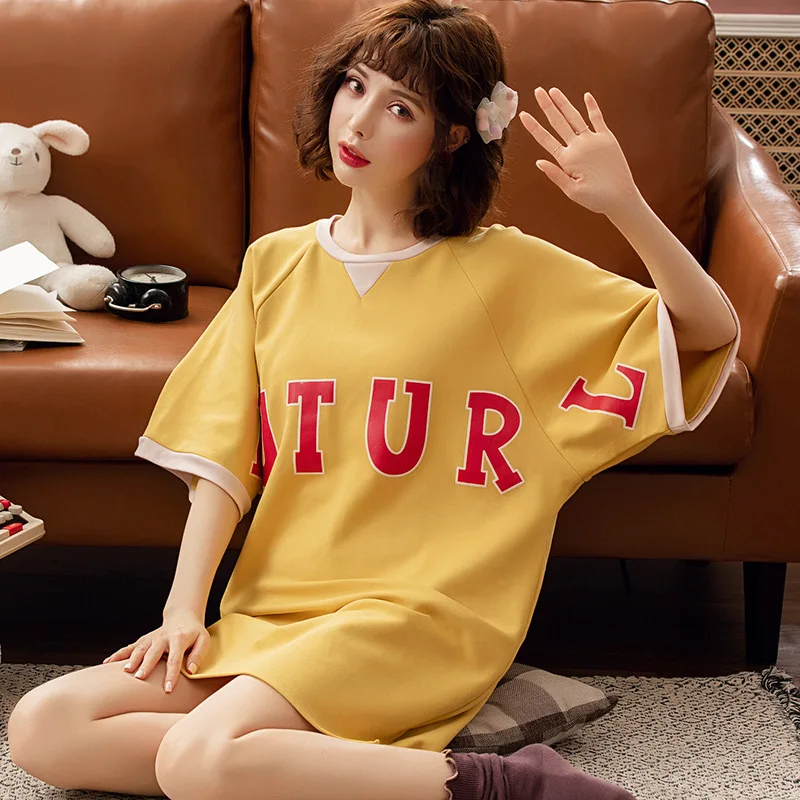 

714 # Summer Korean-style Princess Fresh And Sweet Loose Nightgown Pure Cotton Women's Comfortable Short Sleeve M -Xxl