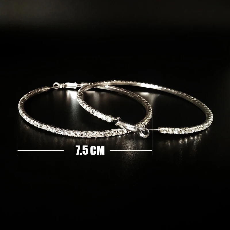 TDQUEEN серьги-кольца для женщин посеребренные Huggie серьги круглый круг Большие кристаллы стразы Brincos серьги-кольца
