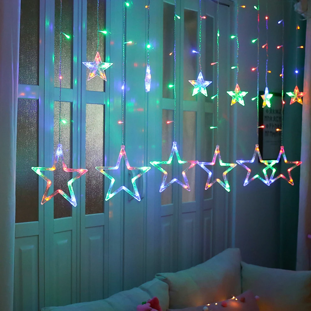 

2M 6.5ft 220V EU Plug Christmas Fairy Star Curtain String Lights 138LEDs 8 Modes LED Lamp Wedding Outdoor Garland Decoration