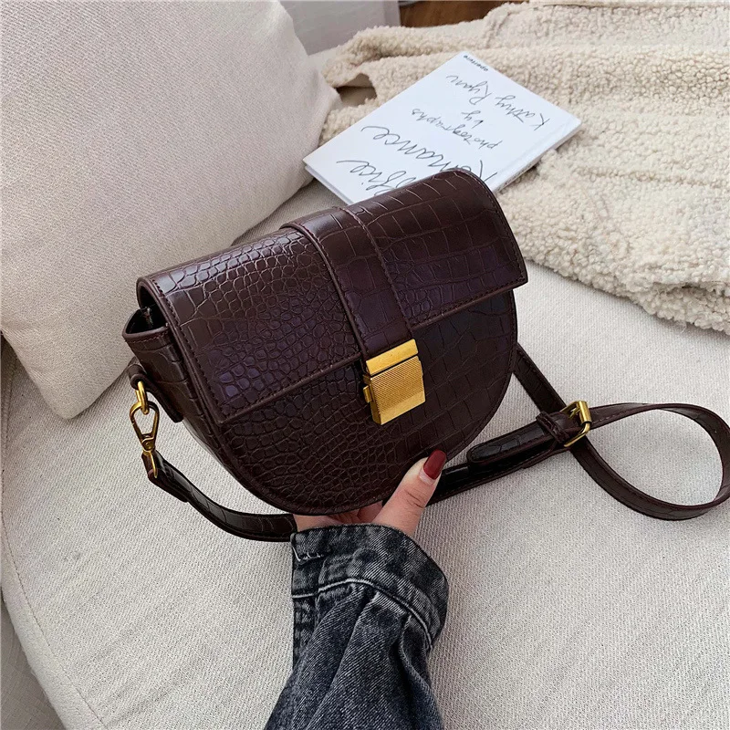 

Language meng wei Fashion Pu Saddle Bag Women's 2019 New Style Europe And America Style Stone Pattern Shoulder Bag Versatile Sho