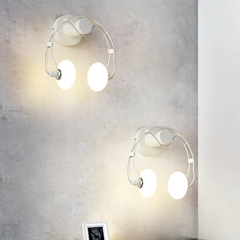 

Simple Creative Nordic Art Wall Lamp White Black G4 Bulb Earphone Kids Room Wall Mount Light Fixture Living Room Study Bedroom