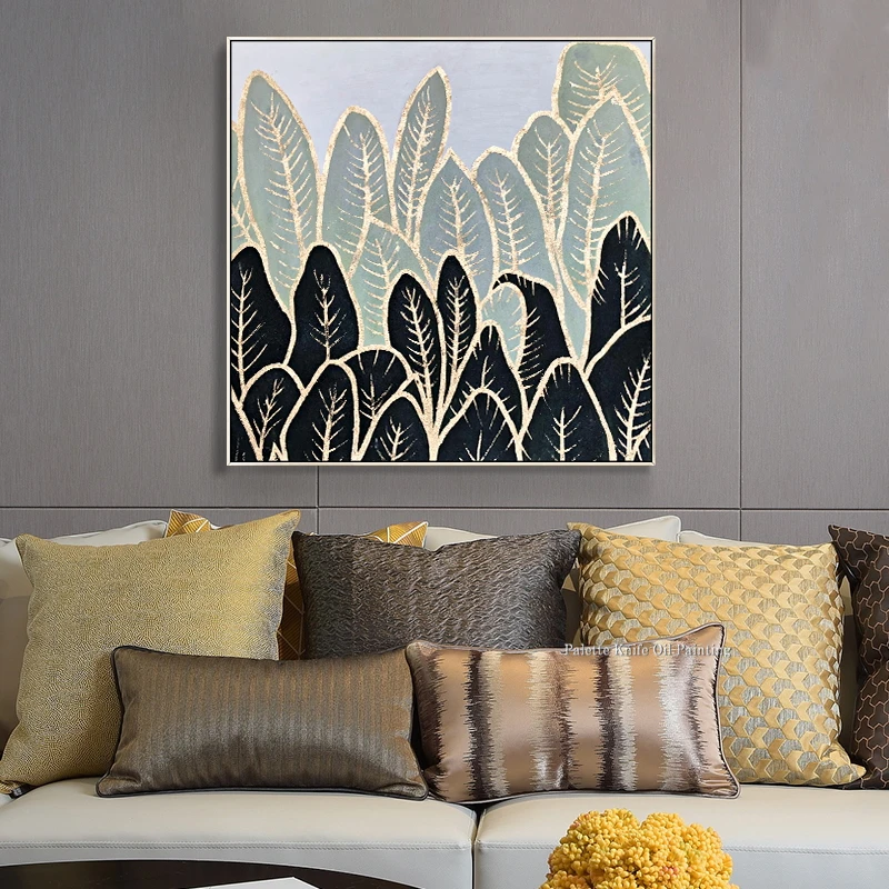 Hand painted gold leaf canvas oil painting abstract acrylic wall art decoration paintings for living room cuadros decoracion