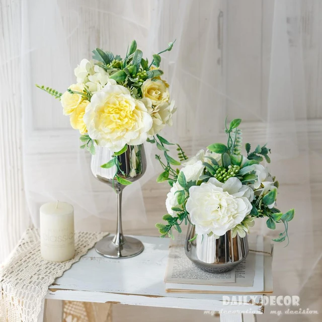 Flowers with Vase, Silk Roses Artificial Flowers in Vase Faux Flower  Arrangement with Vase Suitable for Home Office Decoration - AliExpress