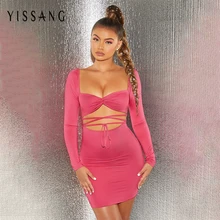 Yissang, без бретелек, облегающее Бандажное платье, женское, мини, осенние платья, открытая спина, для клуба, вечерние, сексуальное, элегантное