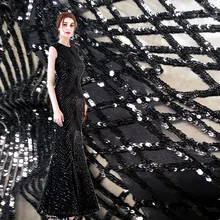 Черная эластичная блестящая ткань, Очаровательная Алмазная сетчатая ткань для платьев