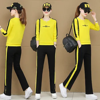 

6XL Spring Women Sportswear Tracksuit Loose Embroid Sweatshirt+pant Running Jogger Fitness Athletic outfit Casual Set Sport Suit