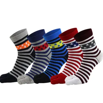 

Men Colorful Stripe Socks Fashion New Cotton Five Fingers Toe Mosaic Deodorant Business Casual Europe Wild Funny Sock for Sporty