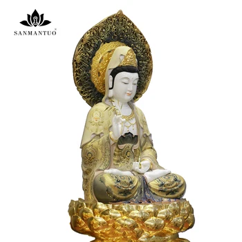 

Buddhist supplies White jade dripping Guanyin Bodhisattva statue Jadedecorated with the goddess Guanyin