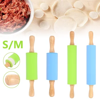 

Silicone Rolling Pins with Wooden Handle for Cake Pie Noodles Dumplings Rollers Rolling Pin Kitchen Cooking Baking Tool