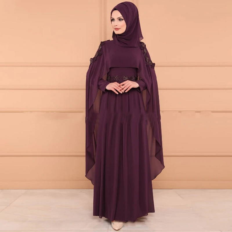 Дубай Абая для женщин djellaba femme abaya коктейльный турецкий Восточный халат из марокена tesettur elbise мусульманское платье исламское платье одежда - Цвет: Фиолетовый