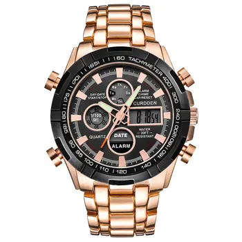 

Mens Watches Stainless Steel Sports Watch Double Display Analog Digital New Fashion Digital Men Full Steel Led Watch
