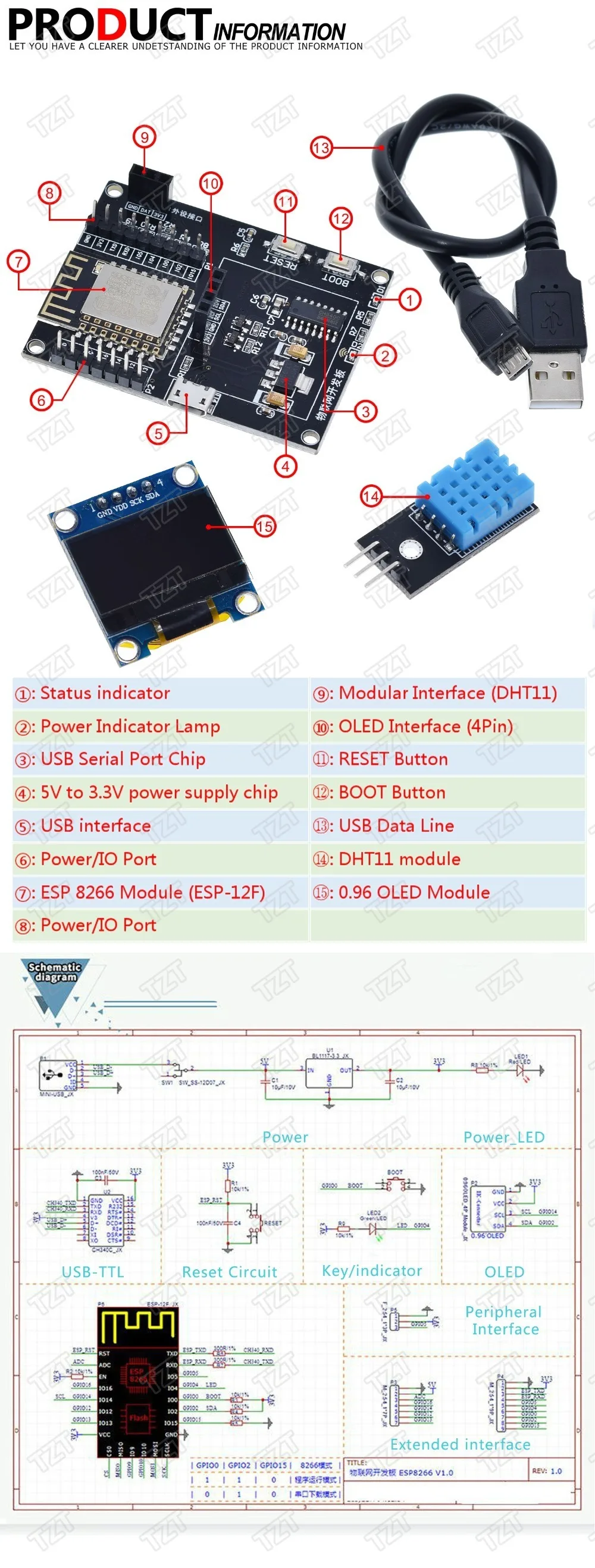 ESP8266 IoT макетная плата+ DHT11 Температура и влажность+ 0,96 oled-дисплей SDK Программирование Wifi модуль маленькая системная плата