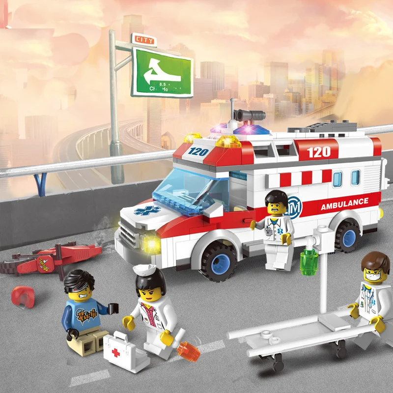 

Enlighten 1118 City Ambulance Car Figure Blocks Educational Construction Building Bricks Toys For Children Compatible