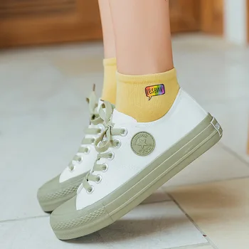 

Female Sock Short Tube Cotton Spring Summer Autumn Thin Section Schoolgirl Simple lovely Pattern Solid Color