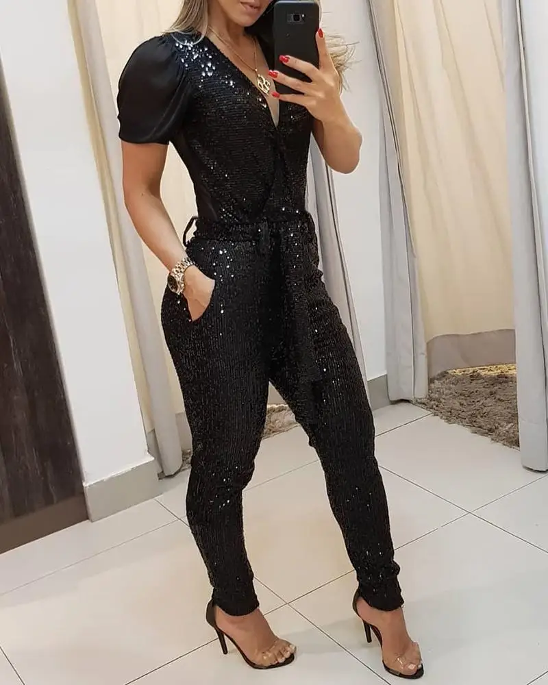 

Sequins Patchwork Mesh Jumpsuit