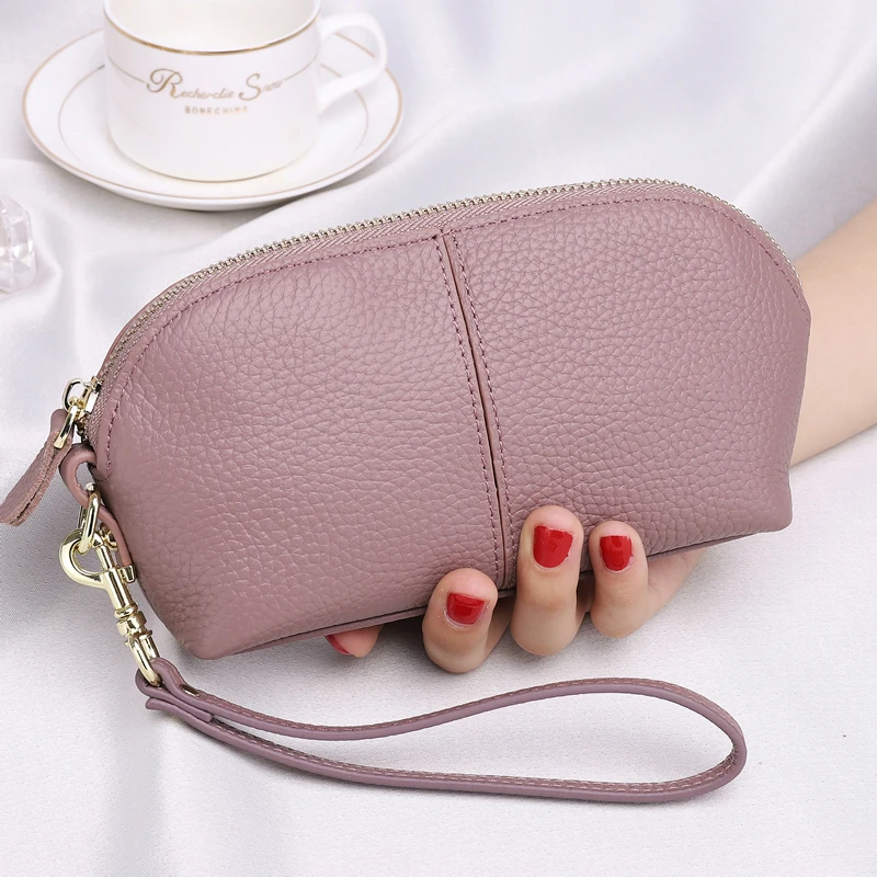 Cartera larga de piel auténtica para mujer, bolso de mano con cremallera, piel de vaca, para teléfono para fiesta nocturna - AliExpress Maletas y bolsas