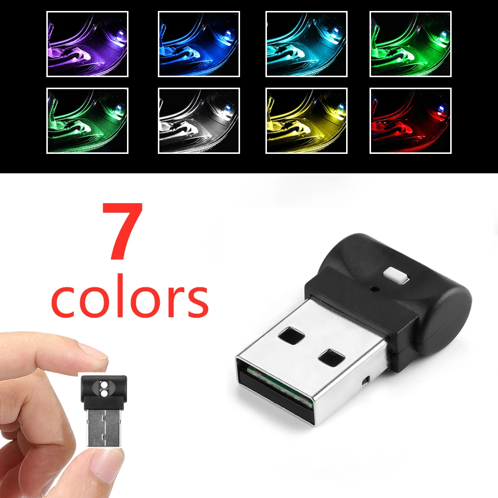 7 Colors Night Light for Car Interior Home Party Laptop Keyboard Decoration Universal Car Interior Ambient LED Light Mini USB Atmosphere Light 
