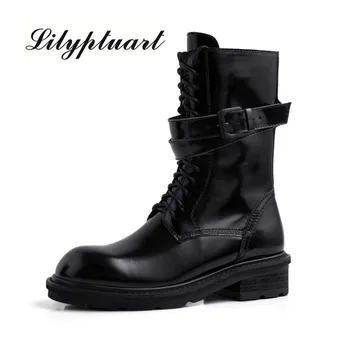 

European station tooling boots 2019 new leather motorcycle boots children's tube short boots with net red four seasons boots