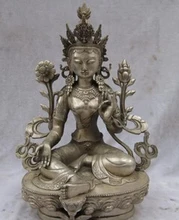 Бесплатная доставка 8 "Тибетский буддизм белая бронза серебро зеленый тара Кван-Инь Гуань Инь статуя Будды(China)