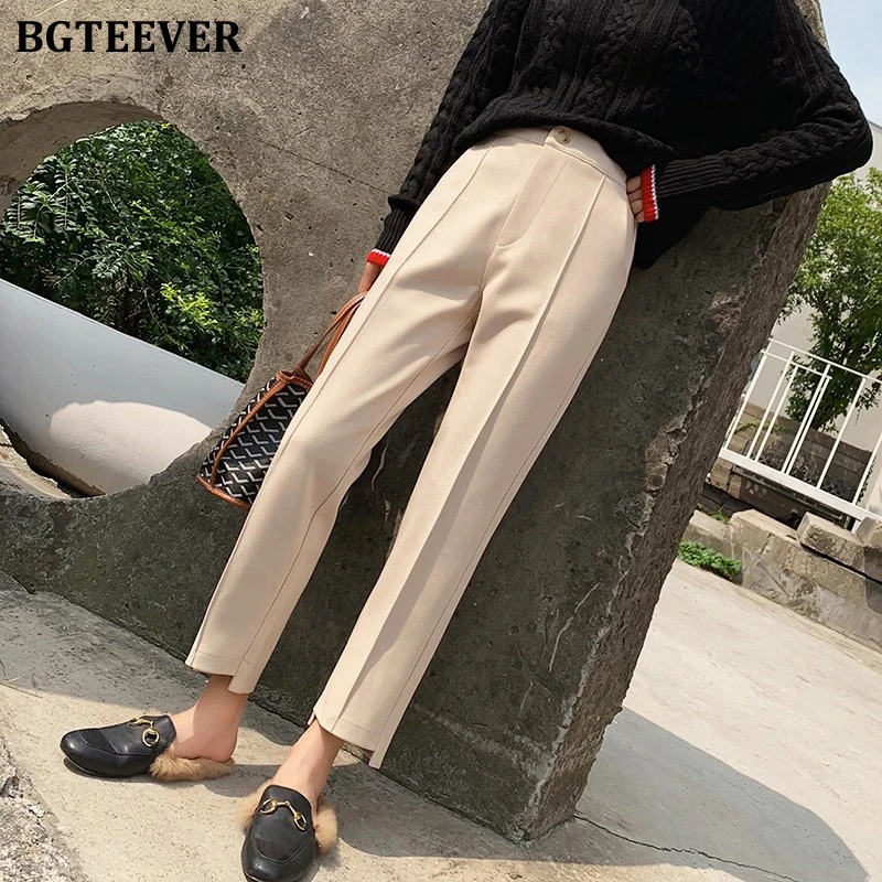 BGTEEVER Winter Thicken Women Woolen Pants Plus Size Warm Pencil Pants Female 2019 OL Style High Waist Trousers Capris Femme BGTEEVER Winter Thicken Women Woolen Pants Plus Size Warm Pencil Pants Female 2019 OL Style High Waist Trousers Capris Femme