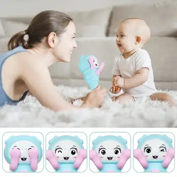 

Cute Baby Hand Rattle Toy Hide Seek Face LED Glowing Music Hand Rattle Developmental Baby Educational Toy For Kids Gift