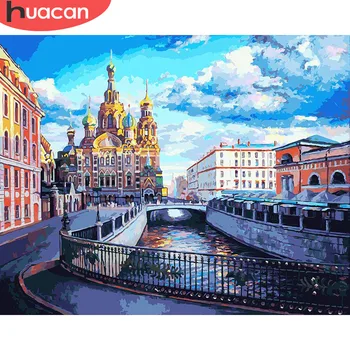 

HUACAN Painting By Numbers City Scenery HandPainted Kits Drawing Canvas DIY Oil Pictures By Numbers Landscape Home Decor Gift