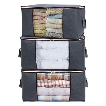 

Clothes Storage Bag Organizer with Reinforced Handle Thick Fabric for Comforters Blankets Bedding Foldable with Sturdy Zipper