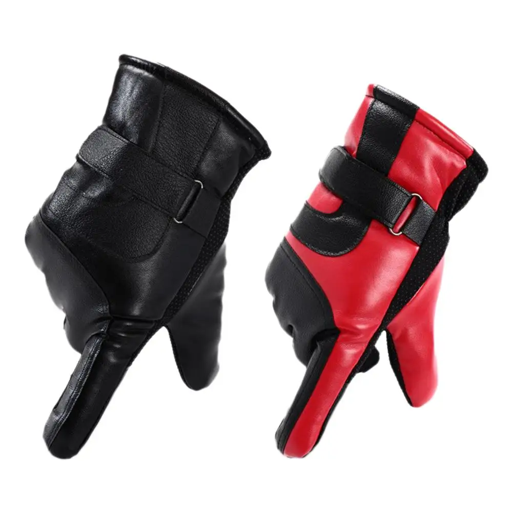 Winter Black Gloves Leather Touchscreen Closure Warm Gloves For Outdoor Cycling And Riding Motorcycle Thick Warm Gloves