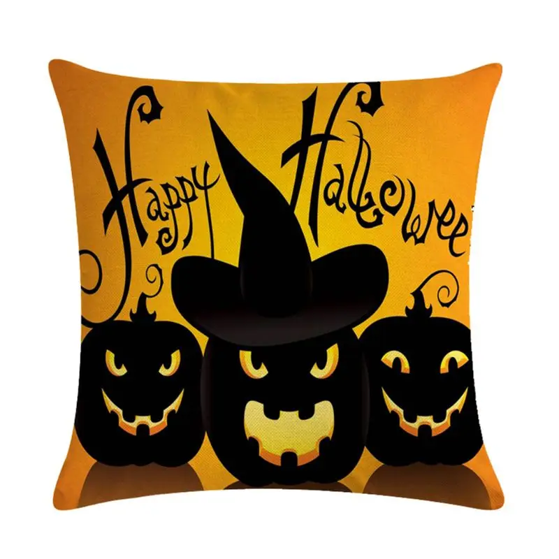 

Happy Halloween Throw Pillow Case Cartoon Raven Pumpkin Tomb Patterns Party Sofa Couch Decorative Cotton Linen Cushion Cover