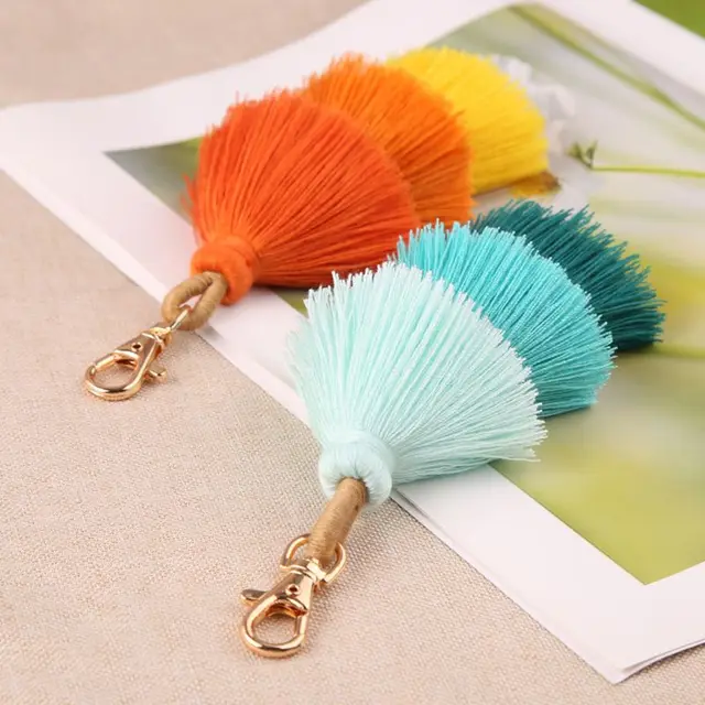 QTMY Pom Pom Shell Bell Beads Tassel Bag Charm Pendant Boho Keyring  Keychain for Women Purse Handbag Decor (6)