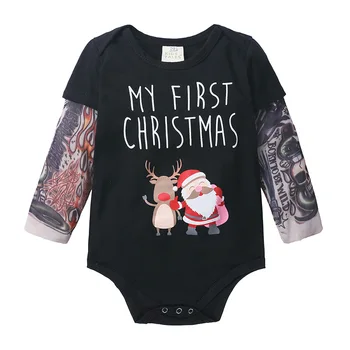 

My First Christmas Baby Romper Newborn Infant Baby Boys Girls Deer Santa Claus Print Tattoo Long Sleeves Autumn Baby Clothing