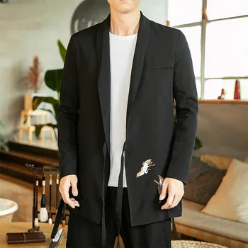 

#3963 Chinese Style Vintage Mens Jackets And Coats Embroidery Loose Blet Waist Cardigan Kimono Jacket Men Loose Plus Size 5XL