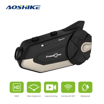 

AOSHIKE R1 Motorcycle Intercom Helmet Bluetooth Headset Intercom 1080P HD Video Wifi Recorder BT Camera Intercomunicador 2020