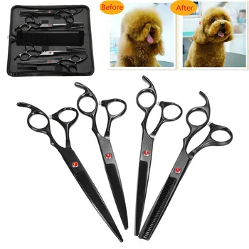 

7.0 Inch Pet Scissors For Dog Grooming Dogs Shears Hair Cutter Straight thinning Curved Scissors 4pcs Set and Comb