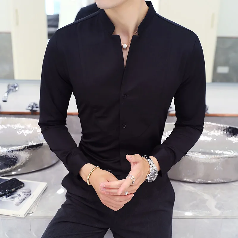 Fashion V-neck White Mens Shirts 
