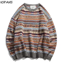 ICPANS корейский полосатый мужской s свитер хлопок шерсть Зимний свитер мужской хип хоп вязаный пуловер мужские большие размеры s свитер