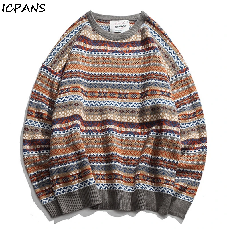 

ICPANS Korean Striped Mens Sweaters Cotton Wool Winter Sweater Men Hip Hop Knit Pullover Men Big Sizes Mens Sweater Jacket 2019