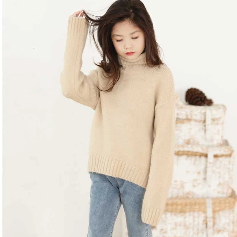 

Knitting Teenager Winter Girl Sweater Christmas Kid Sweater Knitted Baby Girls Autumn Sweaters Grey Beige Tops Child Clothing