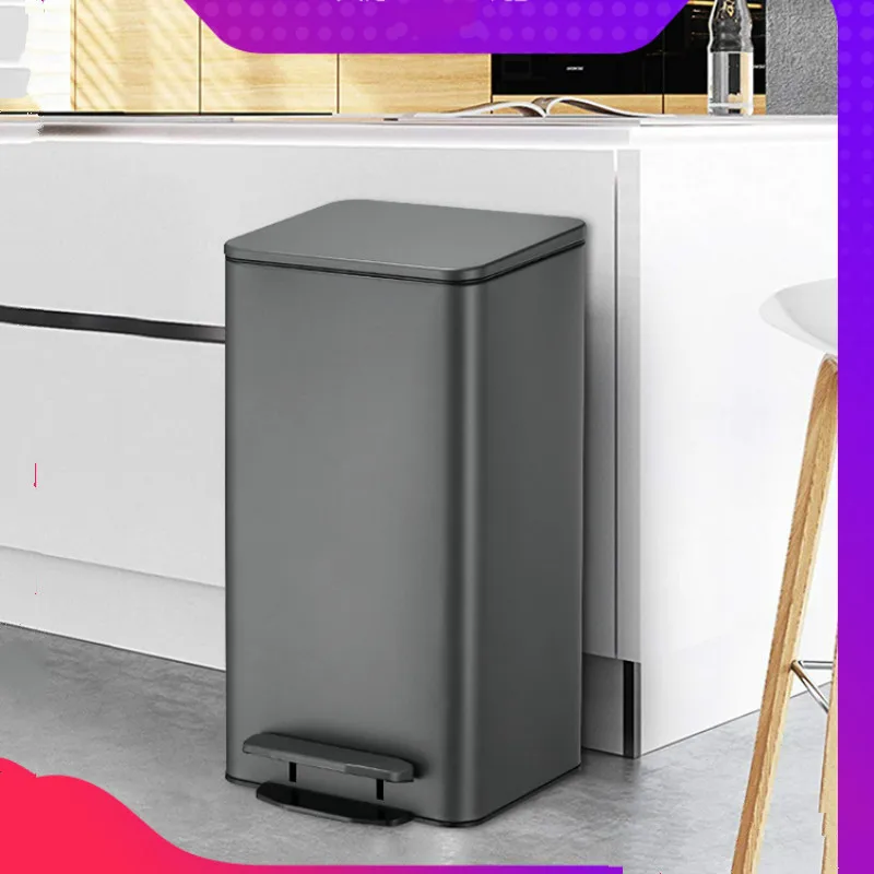 

Stainless Steel Trash Can with Lid Large Size Household Living Room and Kitchen Creative Step Trash Can Bathroom Office